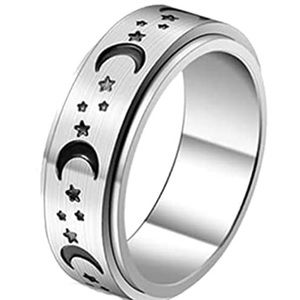3/$30🦋Celestial Stainless Steel Moon & Stars Fidget Spinner Ring Size 6 🦋3/$30